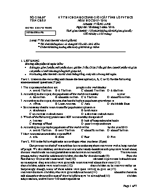 Đề thi chọn học sinh giỏi cấp tỉnh khối 9 THCS năm học 2015 - 2016 môn thi Tiếng Anh